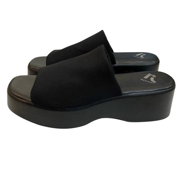 Y2K Report Platform Mules Sandals 11M Black Stretchy Chunky Grunge Goth Open Toe - Picture 1 of 9